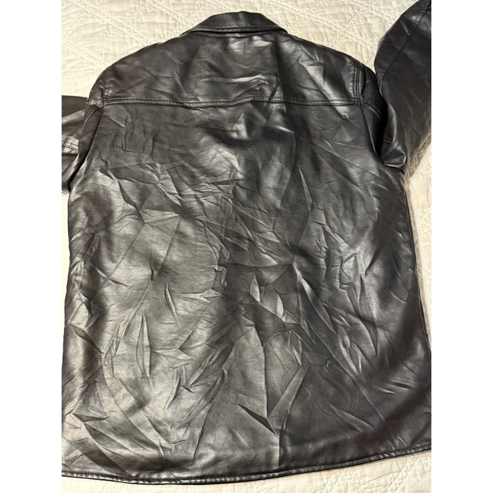 Levis Faux Leather Jacket Men Size M Black Sherpa Lined Trucker Coat